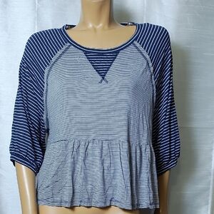 Jolt Blue and White Raglan‎ Peplum Blouse